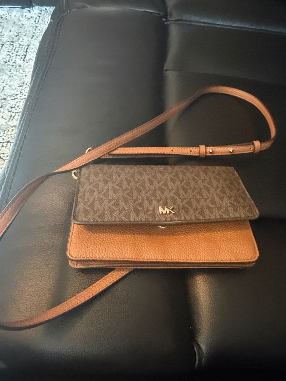 Michael Kors Brown and Dark Brown Signature Crossbody Wallet